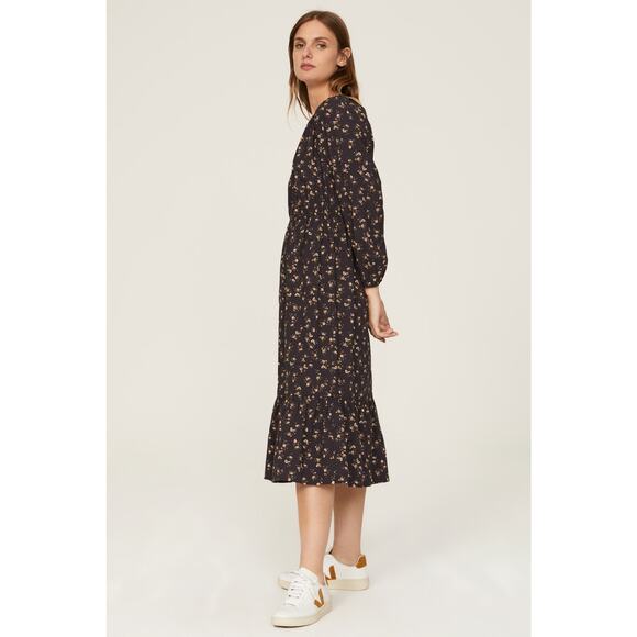 Rails Sal Black Floral Print Button Front Long Sleeve Midi Dress Size XS - Picture 2 of 16